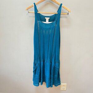 Sundance S Blue Sleeveless Knit Dress With Pockets 95% Linen & 5%‎ Cotton Shell